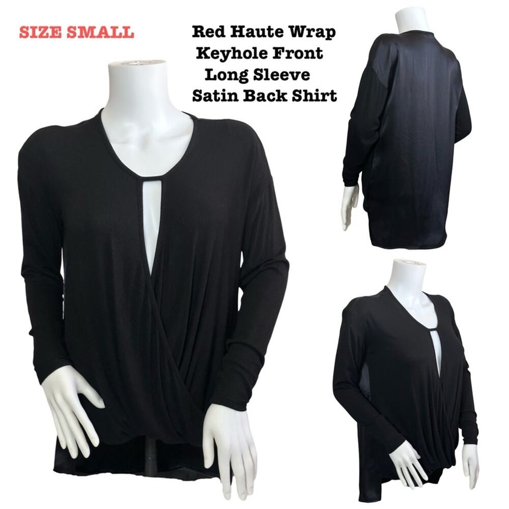 Red Haute Wrap Open Front Long Sleeve Satin Back Shirt SZ S $99